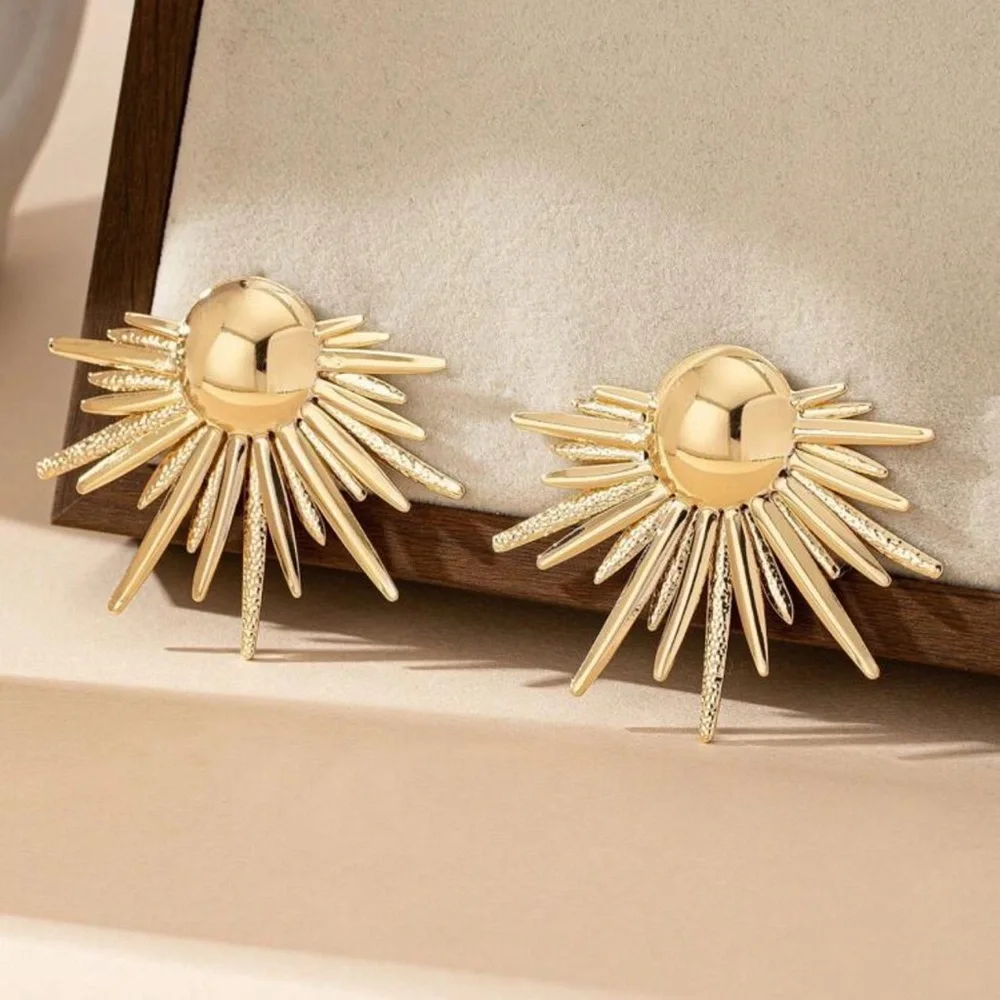 2/$30🌵 Gold Sunburst Earrings Starburst MCM Egyptian Style Art Deco Boho NEW